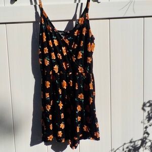 Divided H&M Size 2 Black Floral Shorts Romper with Spaghetti Straps